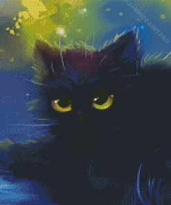 Black Large Fluffy Cartoon Cat Diamond Painting