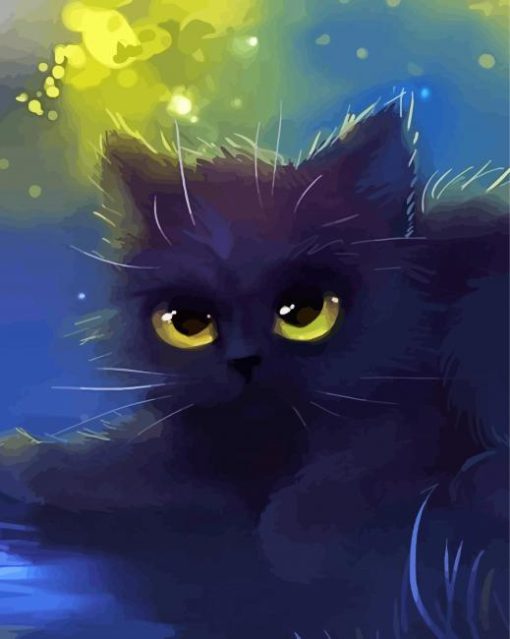 Black Large Fluffy Cartoon Cat Diamond Painting