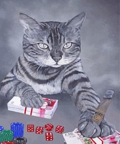 Black And White Cat Playing Poker Diamond Painting