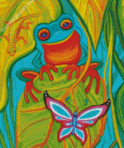 Butterfly With Frog And Gecko Diamond Painting