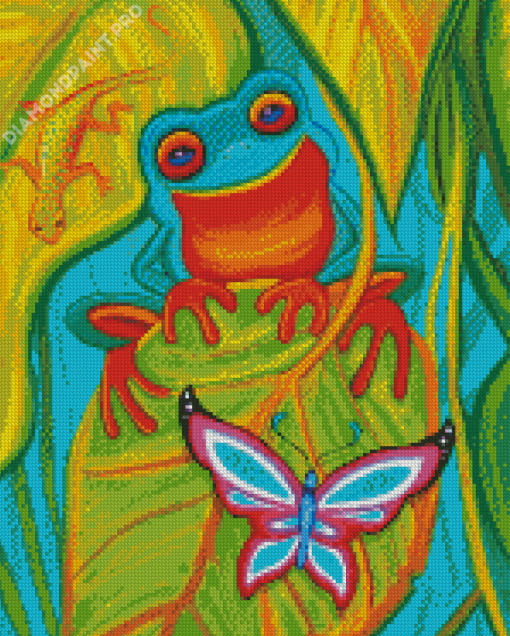 Butterfly With Frog And Gecko Diamond Painting