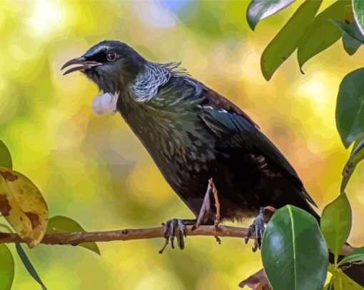 Black Tui Bird On Branch Diamond Painting