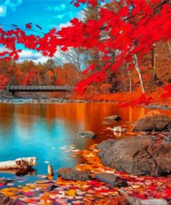 Lake In Red Forest Diamond Painting