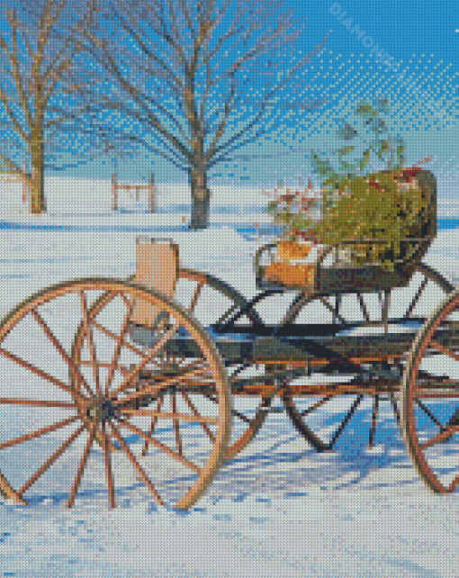 Old Wagon In The Snow Diamond Painting
