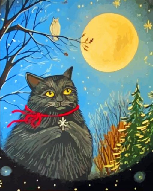 Black Xmas Cat Diamond Painting