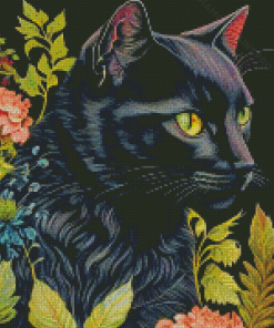 Black Floral Cat Diamond Painting