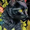 Black Floral Cat Diamond Painting