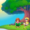 Boy And Girl Reading Under The Tree Diamond Painting