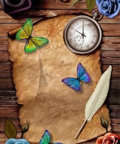 Clock And Papers Diamond Painting