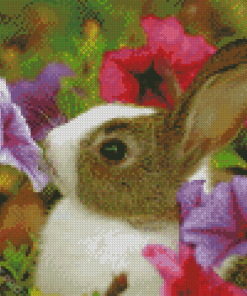 Cute Baby Bunny With Flowers Diamond Painting