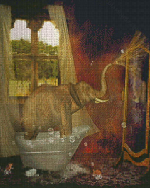 Elephant In Bathtub Diamond Painting