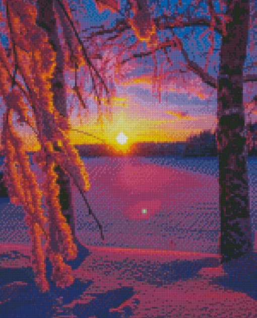 Sunset Colorful Winter Landscape Diamond Painting
