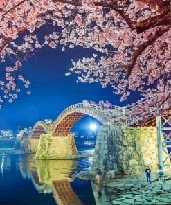 Cherry Blossoms Kintaikyo Bridge Diamond Painting