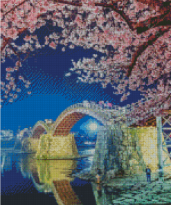 Cherry Blossoms Kintaikyo Bridge Diamond Painting
