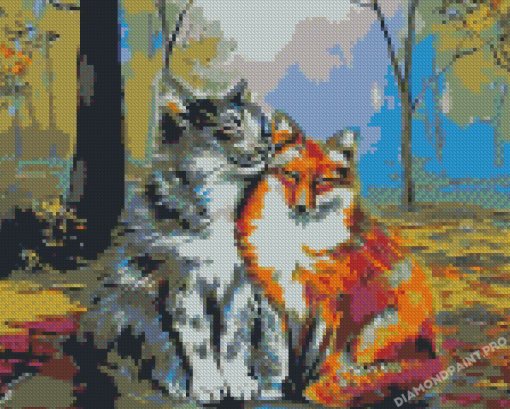 Cute Cat And Fox Diamond Painting