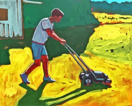 Man Mowing Grass Diamond Painting