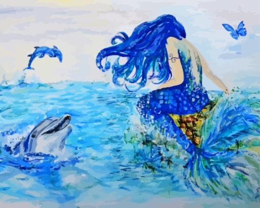 Mermaid Woman And Dolphins Diamond Painting