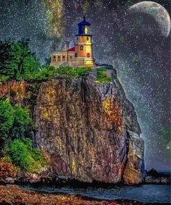 Split Rock Lighthouse Starry Night Art Diamond Painting