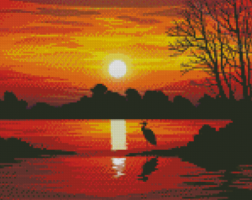 Sunset On Lake Silhouette Diamond Painting