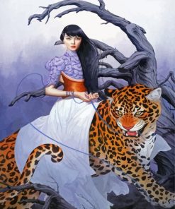 Surrealist Woman Riding Tiger Diamond Painting