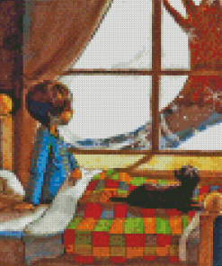 Boy Looking Out The Window Diamond Painting