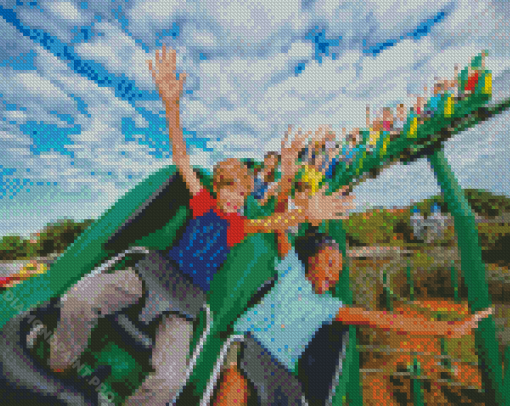 Kids In A Roller Coaster In Legoland Diamond Painting