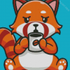 Red Panda Drinking Coffee Diamond Painting