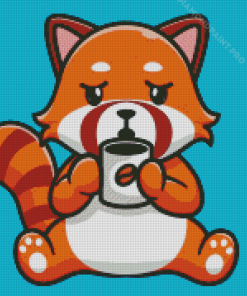 Red Panda Drinking Coffee Diamond Painting