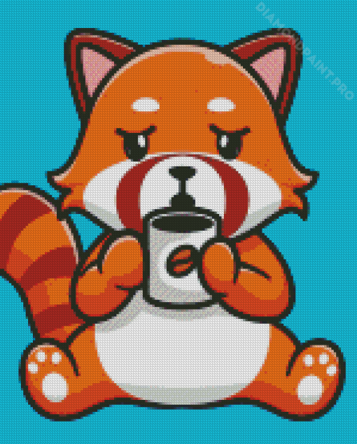 Red Panda Drinking Coffee Diamond Painting