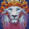 White Lion Wearing A Golden Crown Diamond Painting