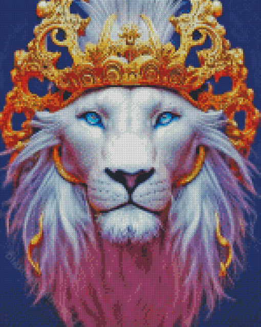 White Lion Wearing A Golden Crown Diamond Painting