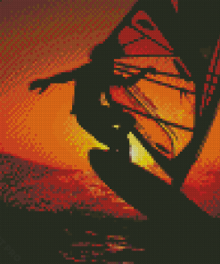 Windsurfer Silhouette At Sunset Diamond Painting