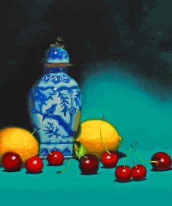 Blue Vase With Lemons And Cherries Diamond Painting