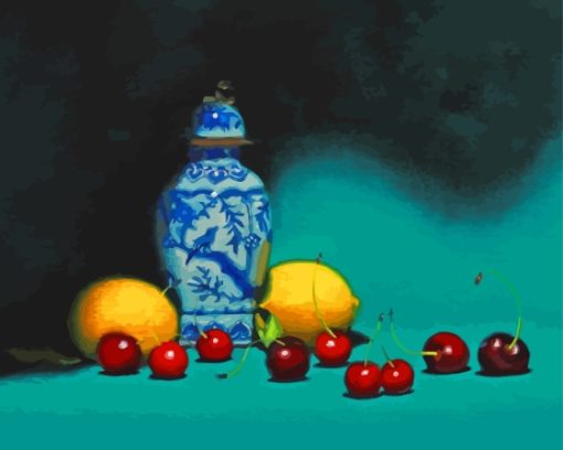Blue Vase With Lemons And Cherries Diamond Painting