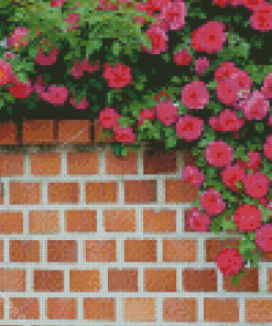 Bricks With Pink Flowers Diamond Painting