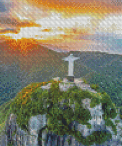 Christ The Redeemer Brazil At Sunset Diamond Painting