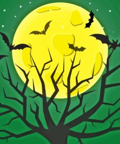 Dead Tree Full Moon Night Bats Diamond Painting