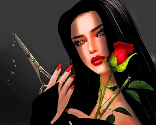 Girl Dark Red Rose Diamond Painting