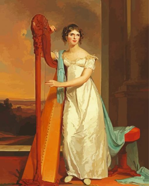 Lady With A Harp Diamond Painting