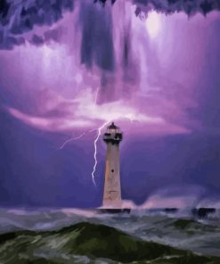 Lighthouse In Storm Thunder Diamond Painting