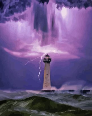 Lighthouse In Storm Thunder Diamond Painting
