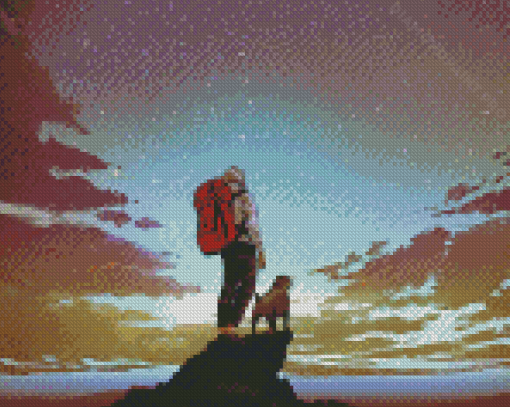 Man Hiking With Dog Diamond Painting