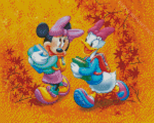 Minnie Mouse And Daisy Duck With Fall Leaves Diamond Painting