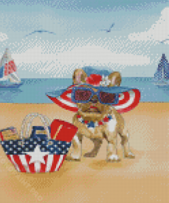 Patriotic Dog In The Beach Diamond Painting