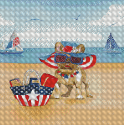Patriotic Dog In The Beach Diamond Painting