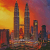 Petronas Twin Towers Kuala Lumpur Sunset Diamond Painting