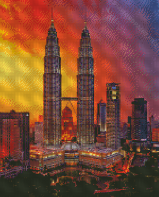 Petronas Twin Towers Kuala Lumpur Sunset Diamond Painting