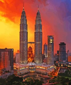 Petronas Twin Towers Kuala Lumpur Sunset Diamond Painting