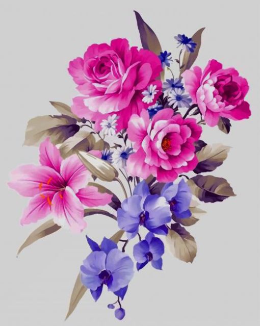 Pink And Purple Flowers Diamond Painting