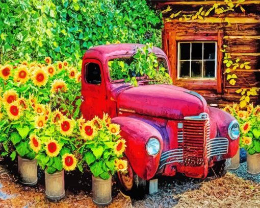 The Sunflower And Farm Truck Diamond Painting